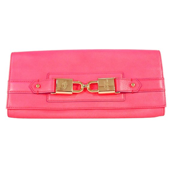 Juicy Couture Handbags - JUICY COUTURE Gold Lock Pink Leather Envelope Clutch Bag $198